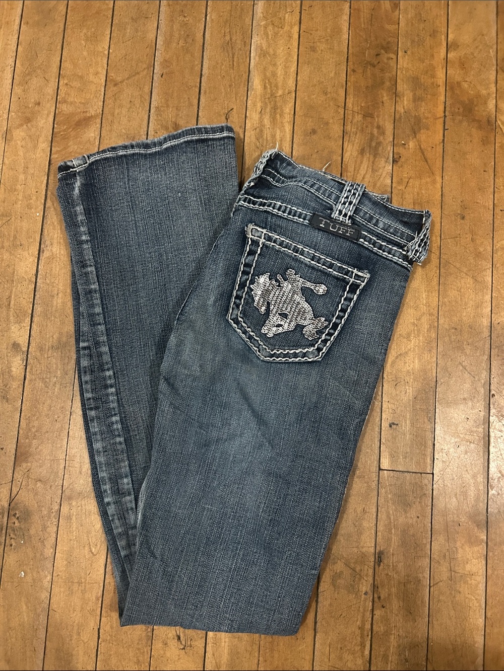 Cowgirl Tuff Dark Blue Embroidered Pocket Jeans